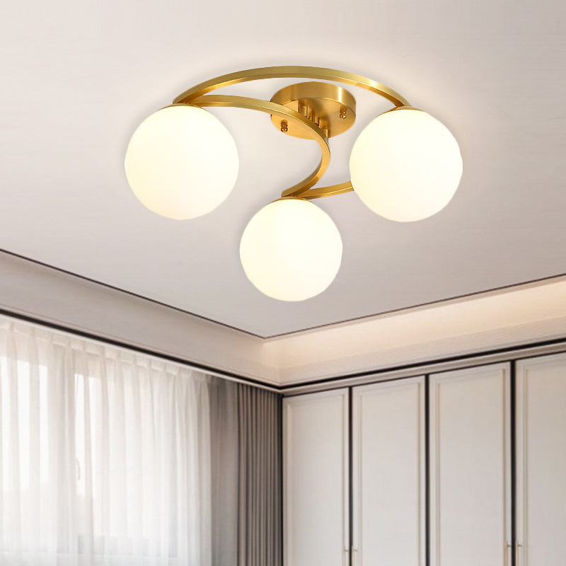 Gold Ball Semi Flushmount Modernist 3/6/8-Light Cream Glass LED Flush Mounted Lamp with Moon Design