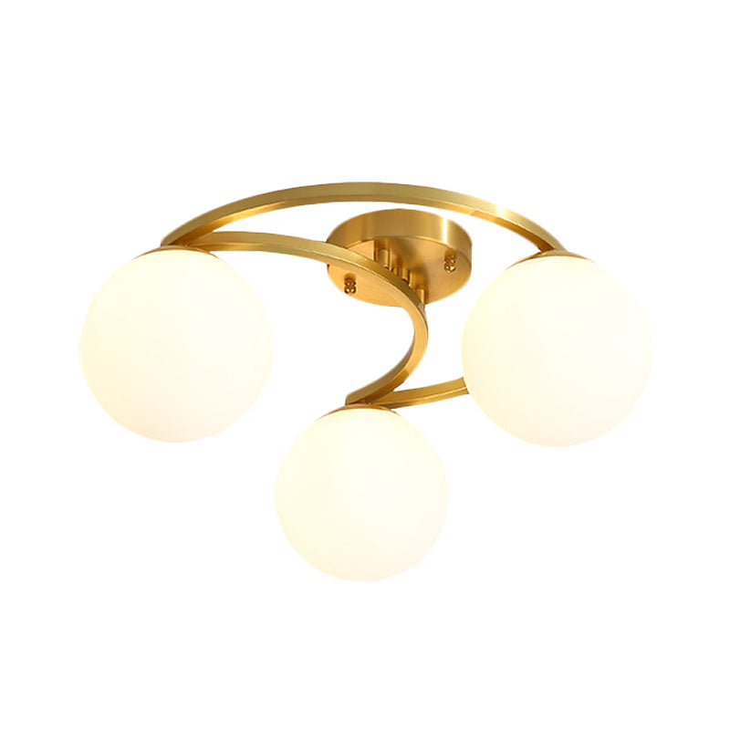 Gold Ball Semi Flushmount Modernist 3/6/8-Light Cream Glass LED Flush Mounted Lamp with Moon Design