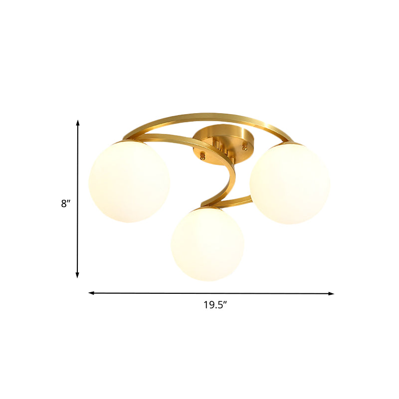 Gold Ball Semi Flushmount Modernist 3/6/8-Light Cream Glass LED Flush Mounted Lamp with Moon Design