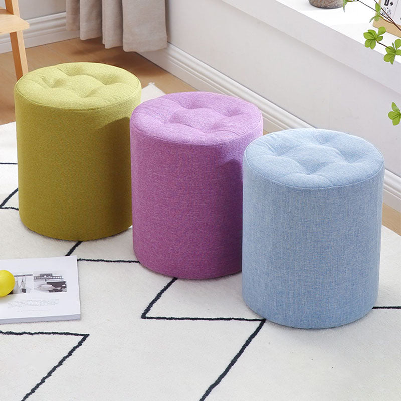 Fabric Cylinder Shape Pouf Pure Color Tufted Contemporary Fade Resistant Pouf