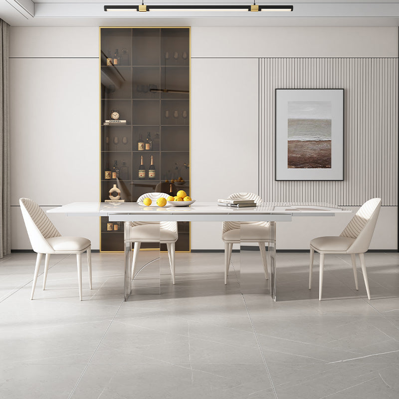 White Dining Table Set 1/4/5/7 Pieces with Acrylic Base Kitchen Furniture Set