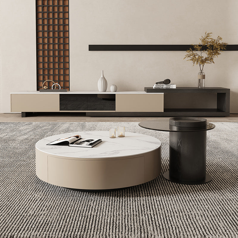 Round White Coffee Table Slate Coffee Table with Storage Drawers