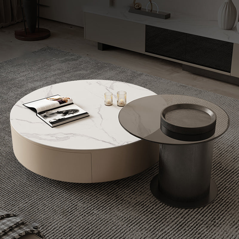 Round White Coffee Table Slate Coffee Table with Storage Drawers