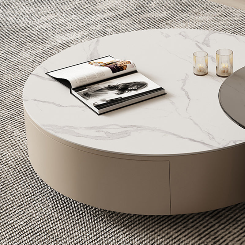 Round White Coffee Table Slate Coffee Table with Storage Drawers