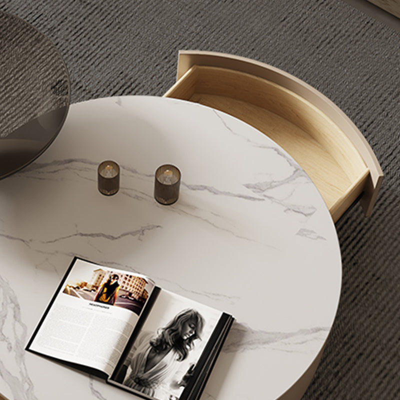 Round White Coffee Table Slate Coffee Table with Storage Drawers