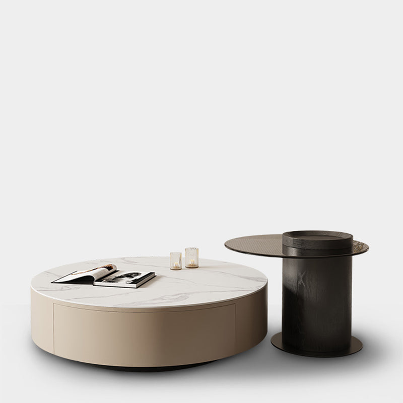 Round White Coffee Table Slate Coffee Table with Storage Drawers