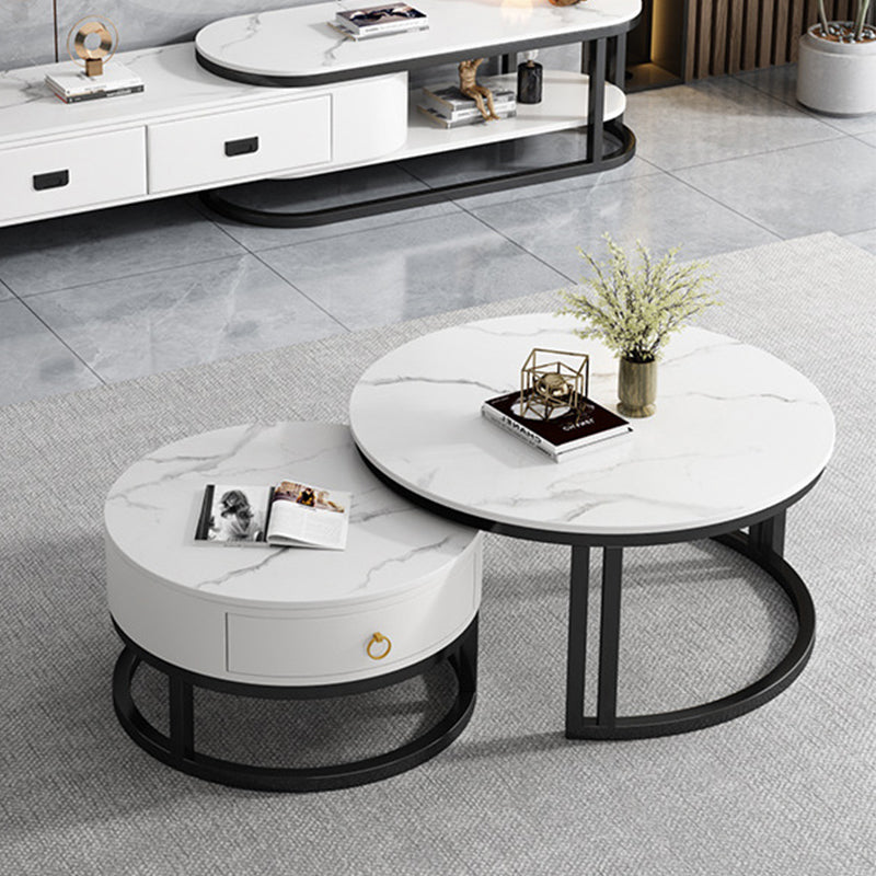 Oval White Coffee Table 2 Legs Slate Coffee Table with Metal Legs