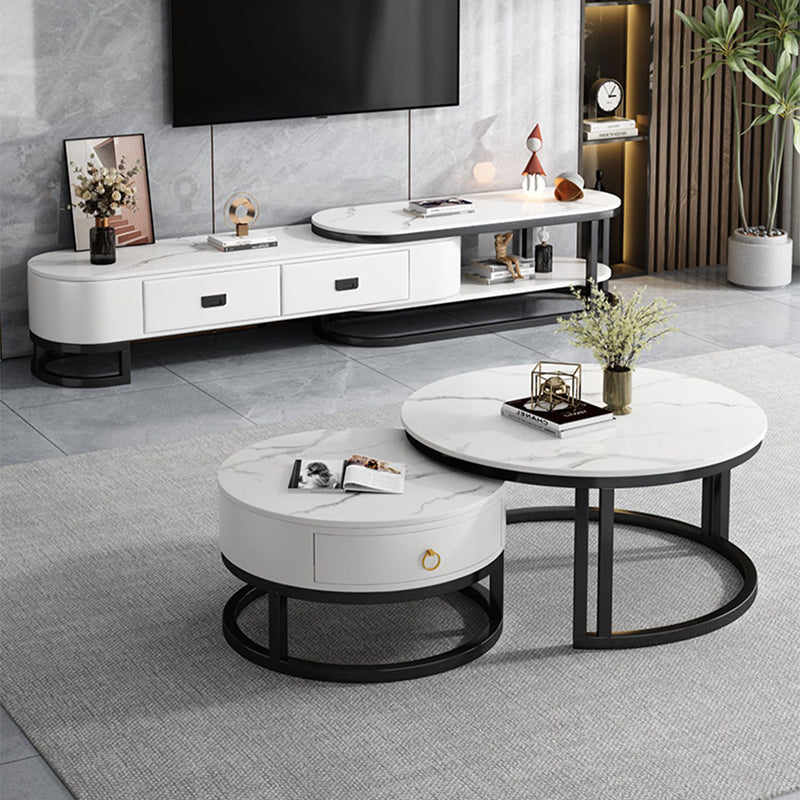Oval White Coffee Table 2 Legs Slate Coffee Table with Metal Legs
