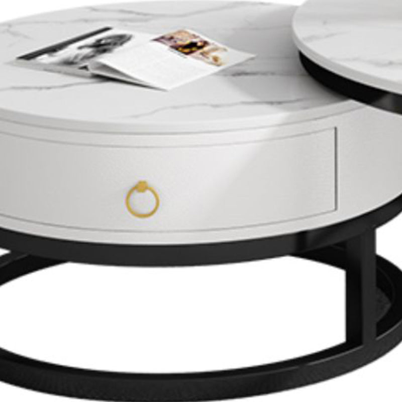 Oval White Coffee Table 2 Legs Slate Coffee Table with Metal Legs
