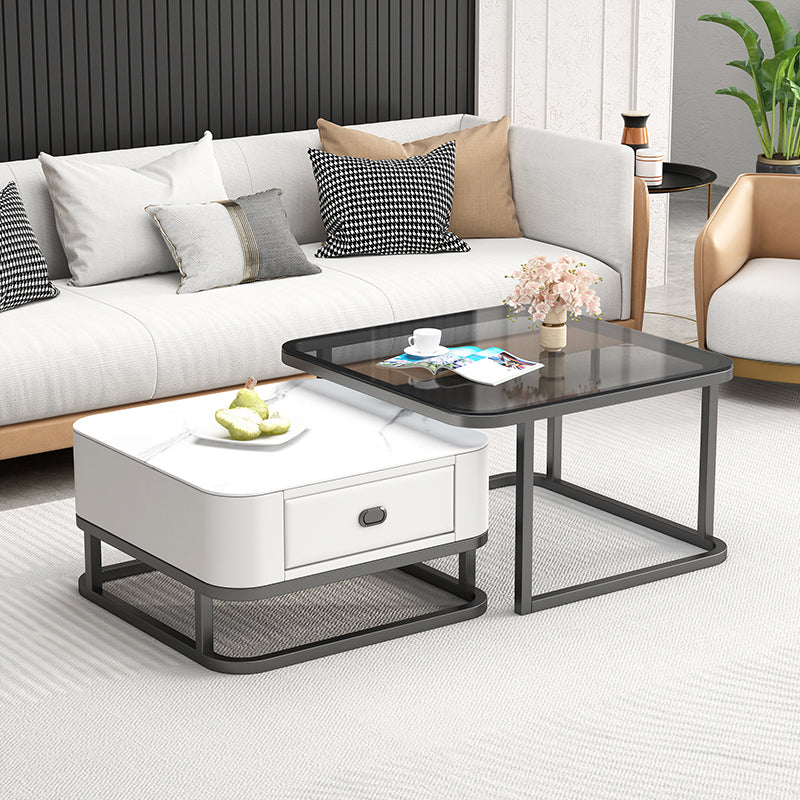 Square Coffee Table Frame Glass Top Coffee Table with Metal Legs