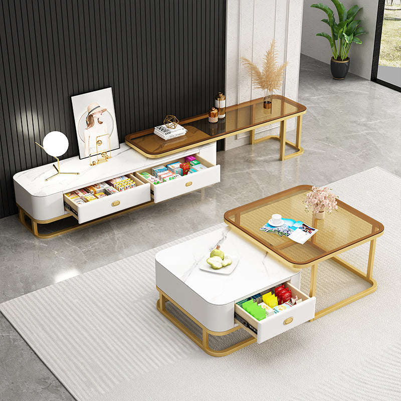 Square Coffee Table Frame Glass Top Coffee Table with Metal Legs