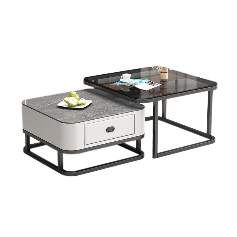 Square Coffee Table Frame Glass Top Coffee Table with Metal Legs