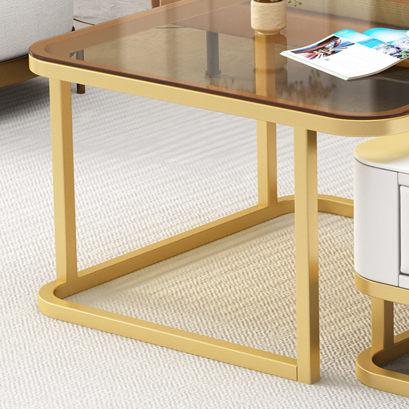 Square Coffee Table Frame Glass Top Coffee Table with Metal Legs