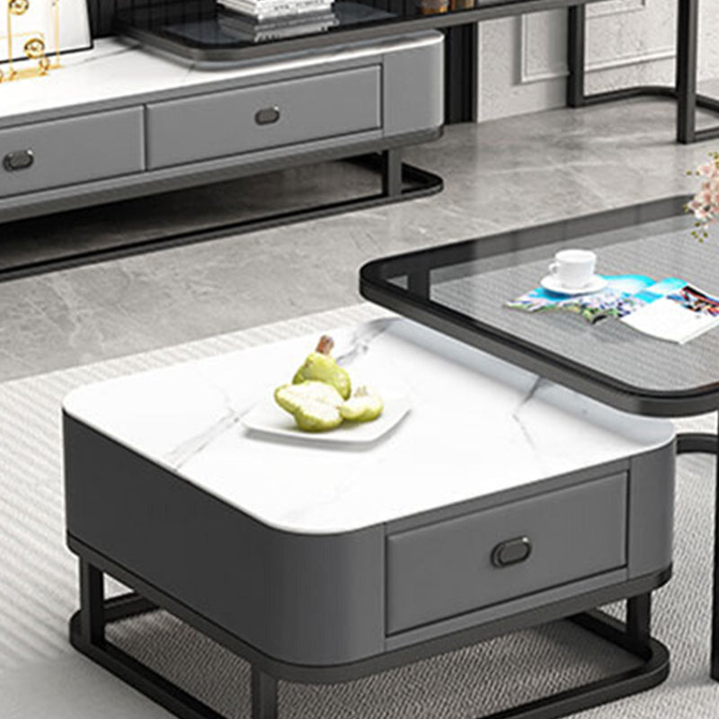 Square Coffee Table Frame Glass Top Coffee Table with Metal Legs