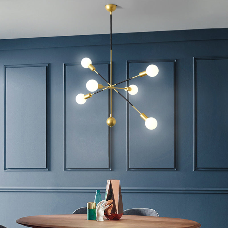 Linear hängende Kronleuchter moderne Metall 6 Lichter Wohnzimmer Sputnik Anhängerlampe in Schwarz und Gold