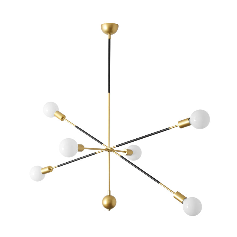 Linear hängende Kronleuchter moderne Metall 6 Lichter Wohnzimmer Sputnik Anhängerlampe in Schwarz und Gold