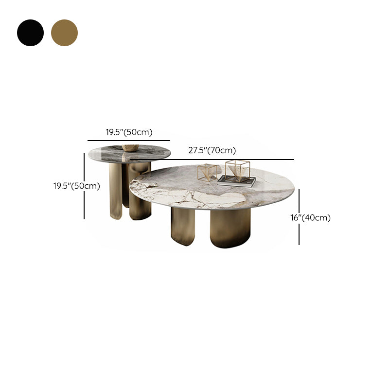 Round Coffee Table 3 Legs Slate Coffee Table Set with Metal Legs