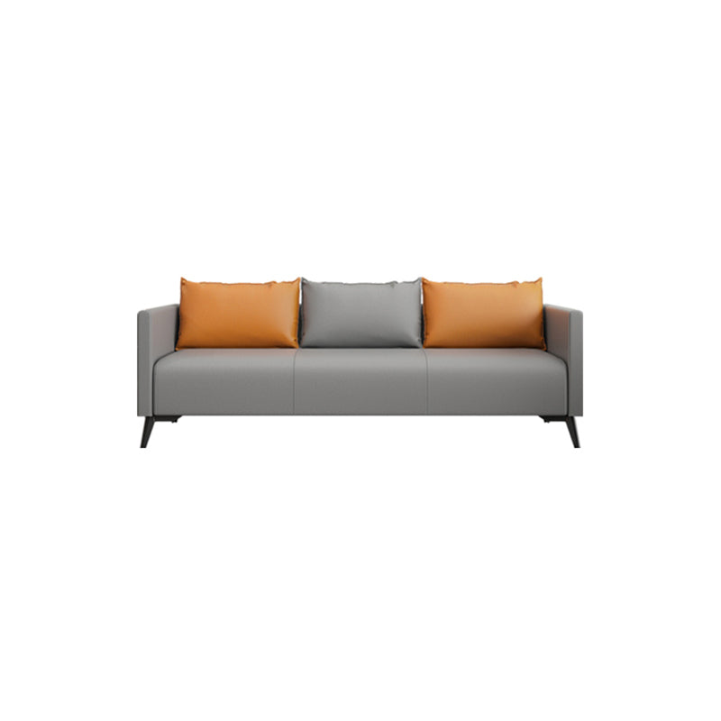 Leather Grey Sofa Stationary Square Arm Seating for Living Room