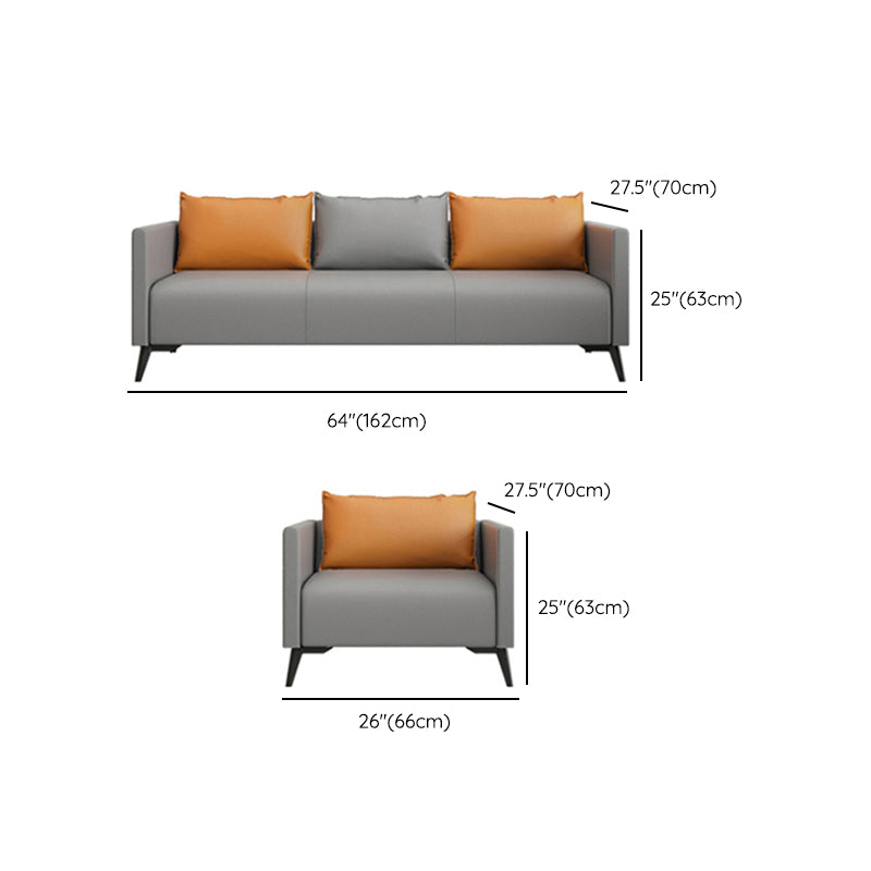 Leather Grey Sofa Stationary Square Arm Seating for Living Room