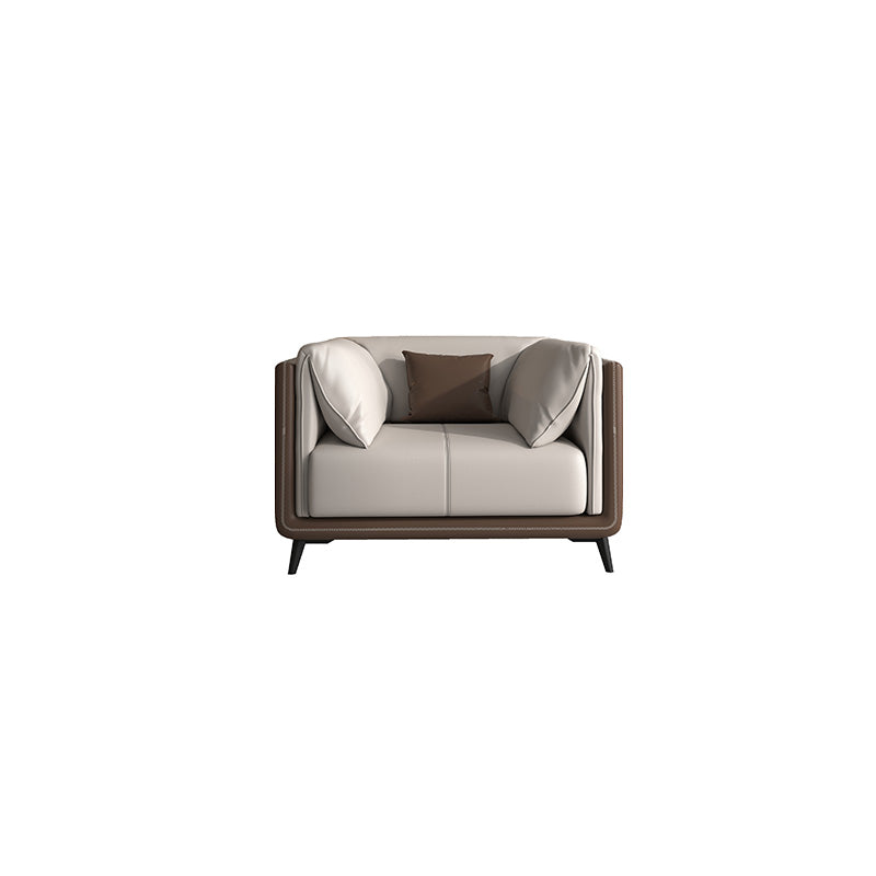 Genuine Leather Sofa Stationary Square Arm Seating for Living Room
