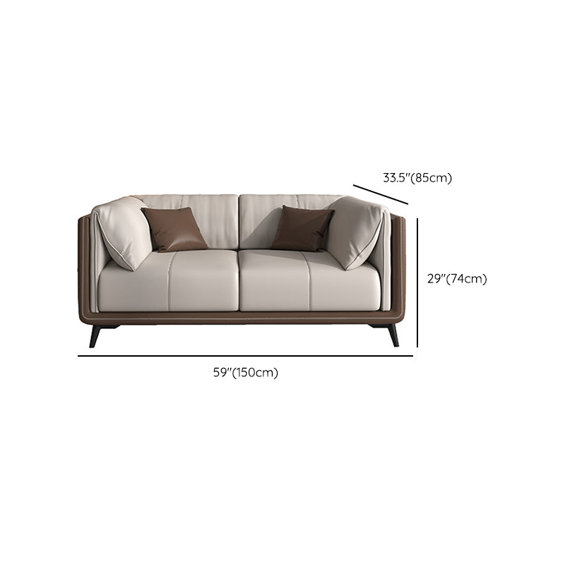 Genuine Leather Sofa Stationary Square Arm Seating for Living Room