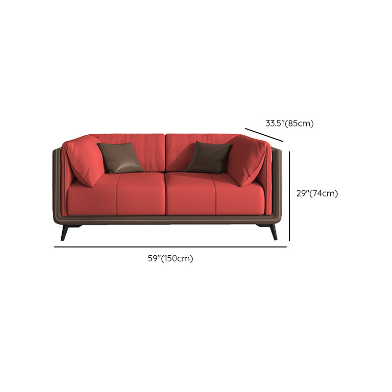Genuine Leather Sofa Stationary Square Arm Seating for Living Room