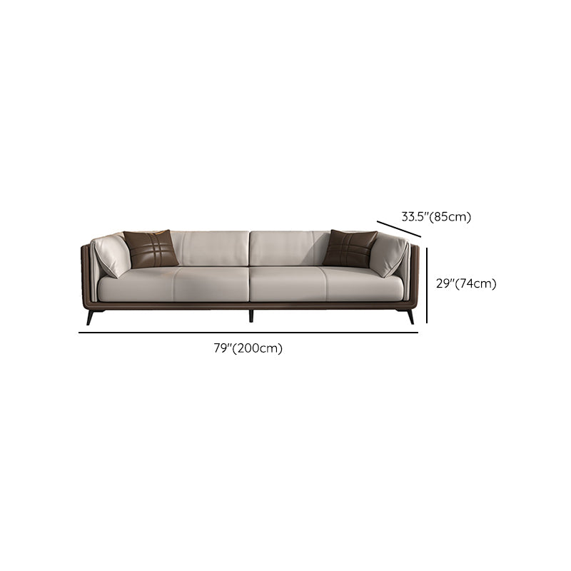 Genuine Leather Sofa Stationary Square Arm Seating for Living Room