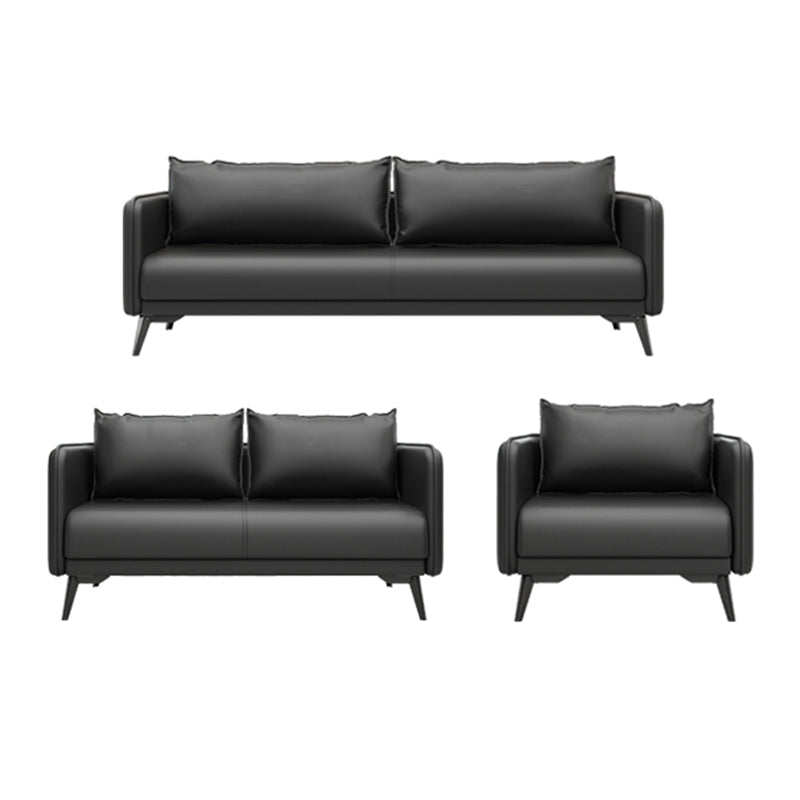 Leather Pillow Back Sofa Stationary Square Arm Seating for Living Room
