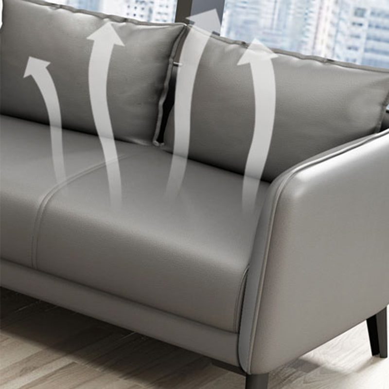 Leather Pillow Back Sofa Stationary Square Arm Seating for Living Room