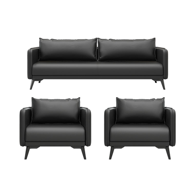 Leather Pillow Back Sofa Stationary Square Arm Seating for Living Room