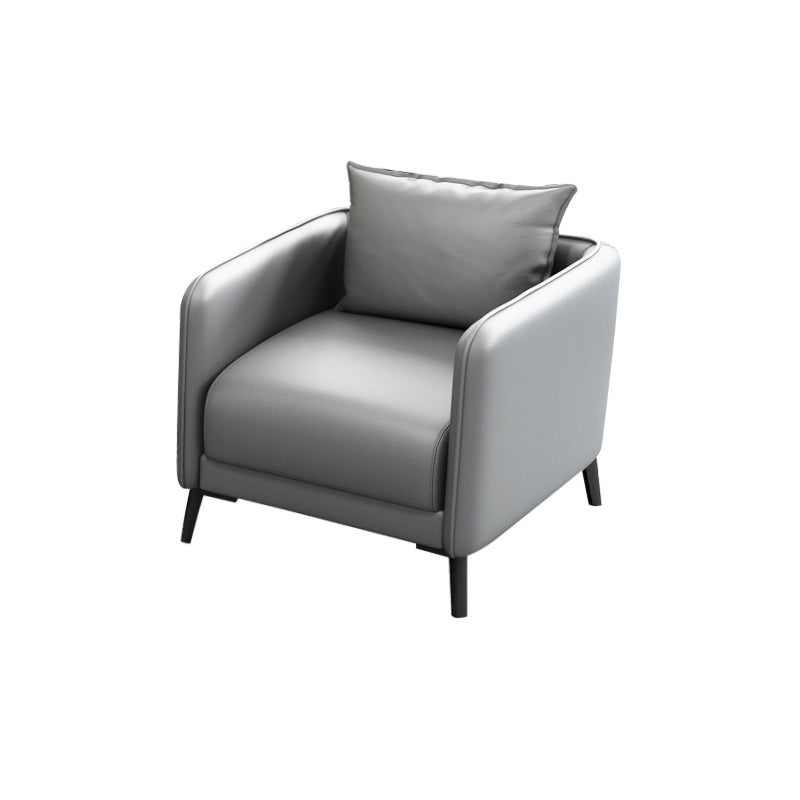 Leather Pillow Back Sofa Stationary Square Arm Seating for Living Room