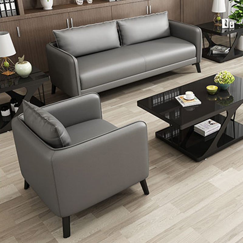 Leather Pillow Back Sofa Stationary Square Arm Seating for Living Room