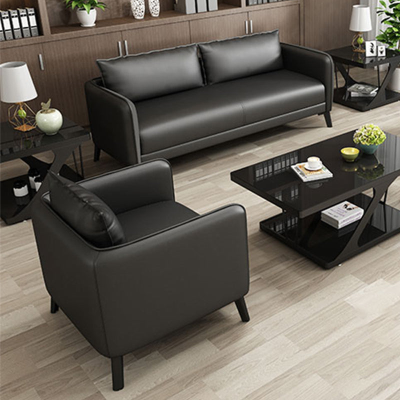 Leather Pillow Back Sofa Stationary Square Arm Seating for Living Room