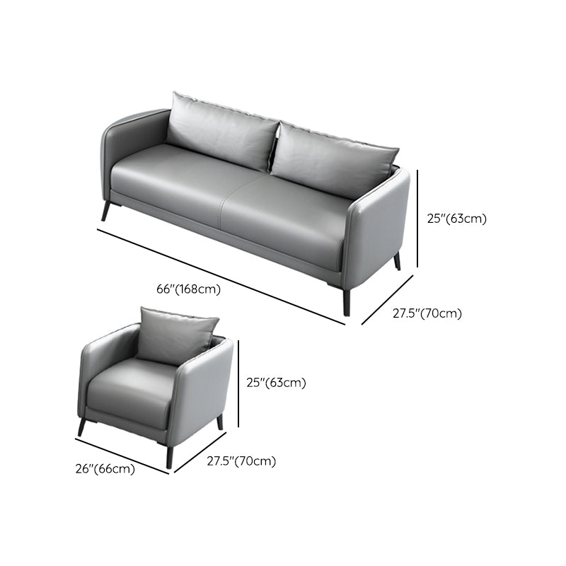 Leather Pillow Back Sofa Stationary Square Arm Seating for Living Room