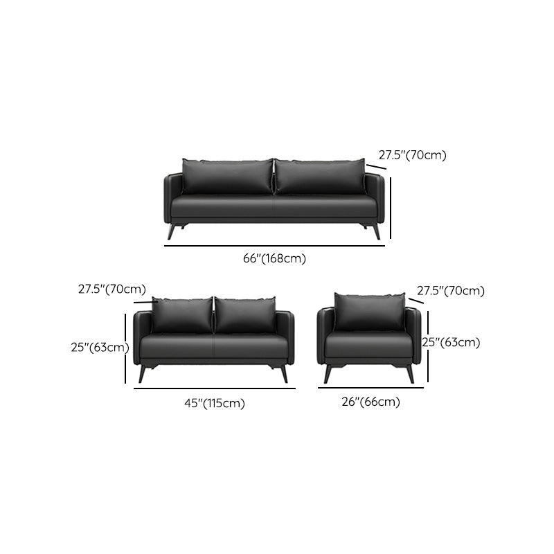 Leather Pillow Back Sofa Stationary Square Arm Seating for Living Room