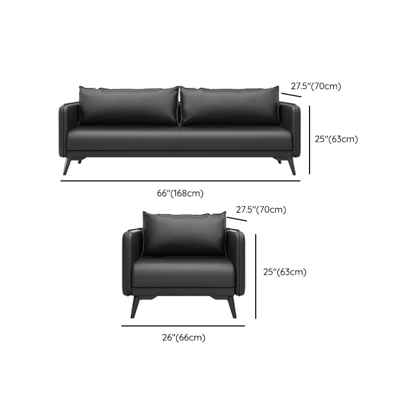 Leather Pillow Back Sofa Stationary Square Arm Seating for Living Room