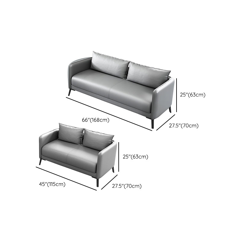Leather Pillow Back Sofa Stationary Square Arm Seating for Living Room