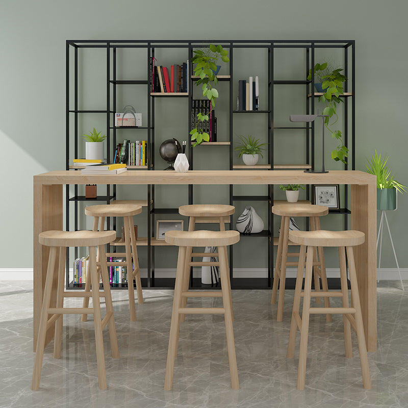 Modern Rectangle Bar Table Set 1/7 Pcs Solid Wood Bar Table and Backless Stools