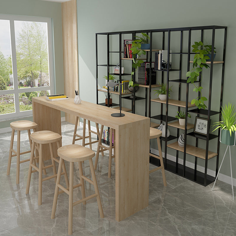 Modern Rectangle Bar Table Set 1/7 Pcs Solid Wood Bar Table and Backless Stools