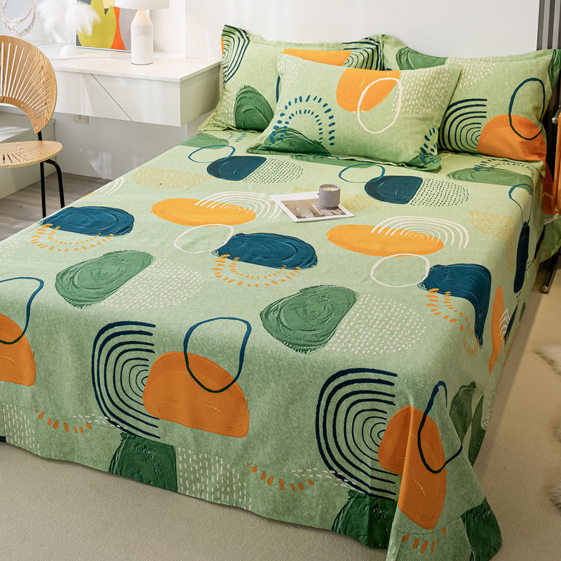 Chic Bed Sheet Stripe Printed Ruffle Detail Fade Resistant Bed Sheet