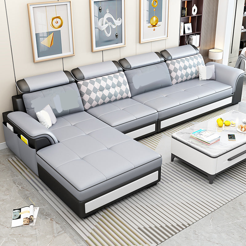 Scandinavian Faux Leather Sectional Sofas Grey L-Shape Modular Sleeper Sectional
