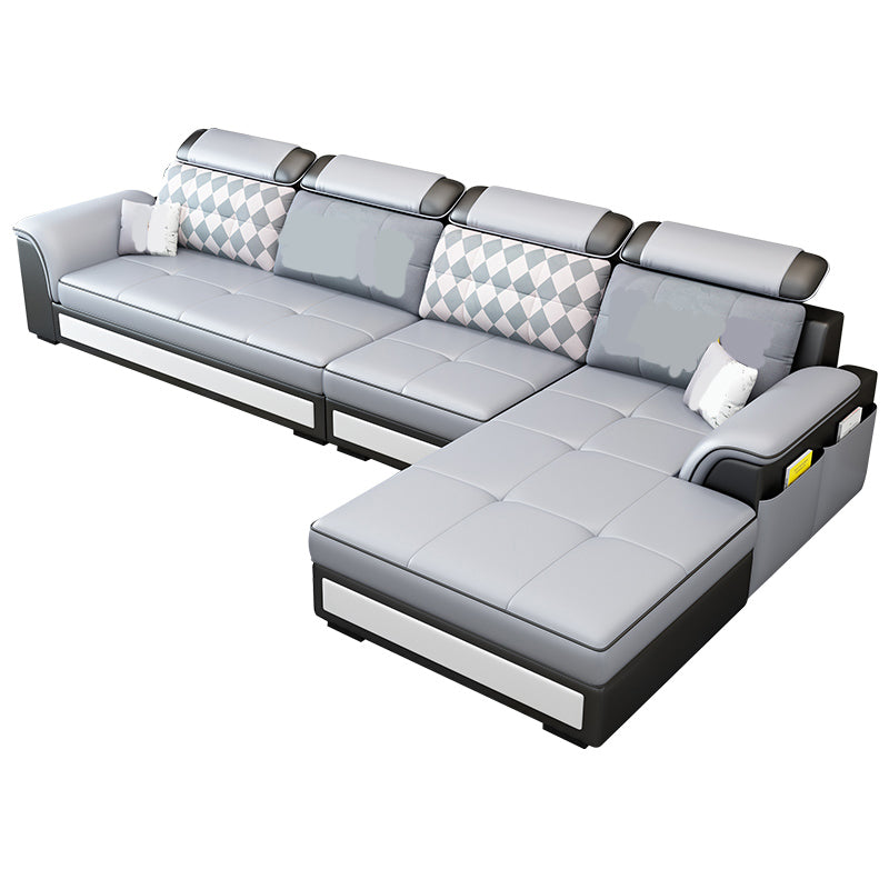 Scandinavian Faux Leather Sectional Sofas Grey L-Shape Modular Sleeper Sectional