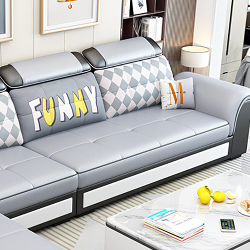 Scandinavian Faux Leather Sectional Sofas Grey L-Shape Modular Sleeper Sectional