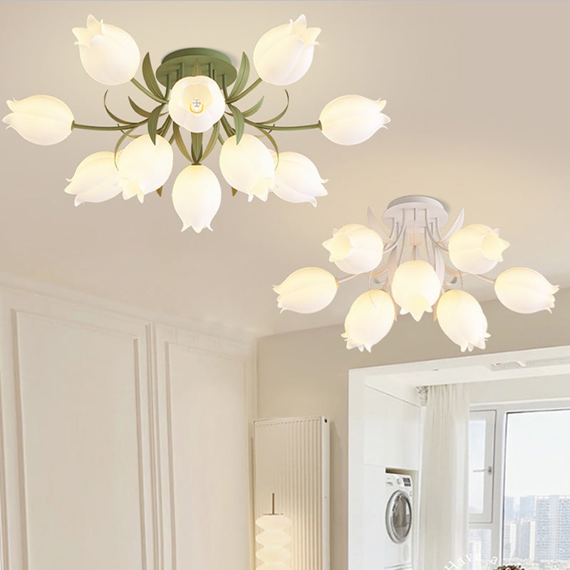 Modern LED Metal Flush Mount Flower Shape Ceiling Light with Plastic Shade for Living Room