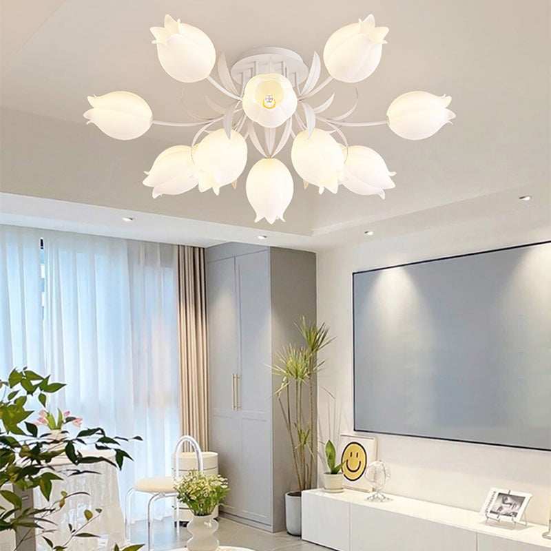Modern LED Metal Flush Mount Flower Shape Ceiling Light with Plastic Shade for Living Room