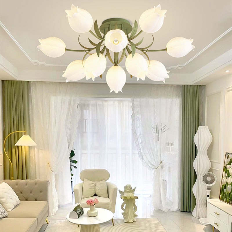 Modern LED Metal Flush Mount Flower Shape Ceiling Light with Plastic Shade for Living Room