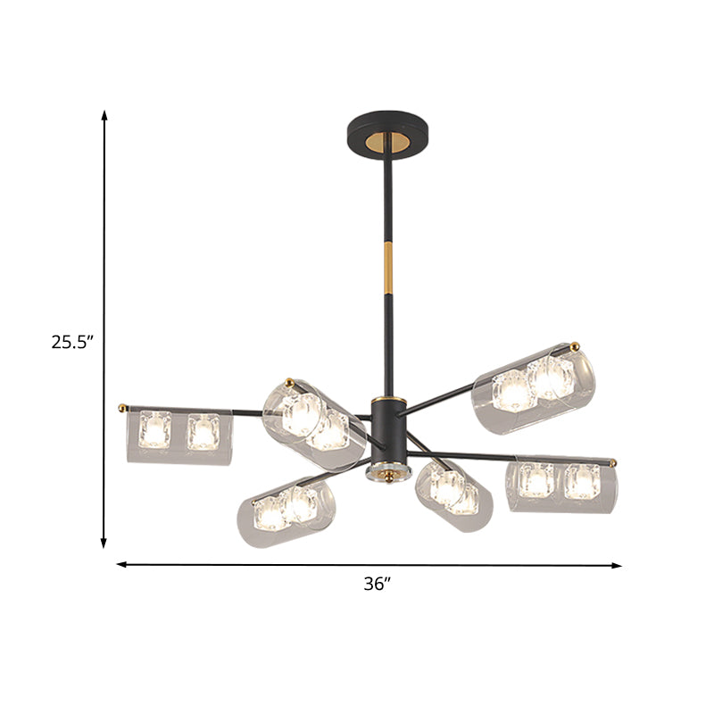 Kit lampada a sospensione a tubo di finitura nera modernismo 12 luci trasparente lampadario a soffitto a led vetro