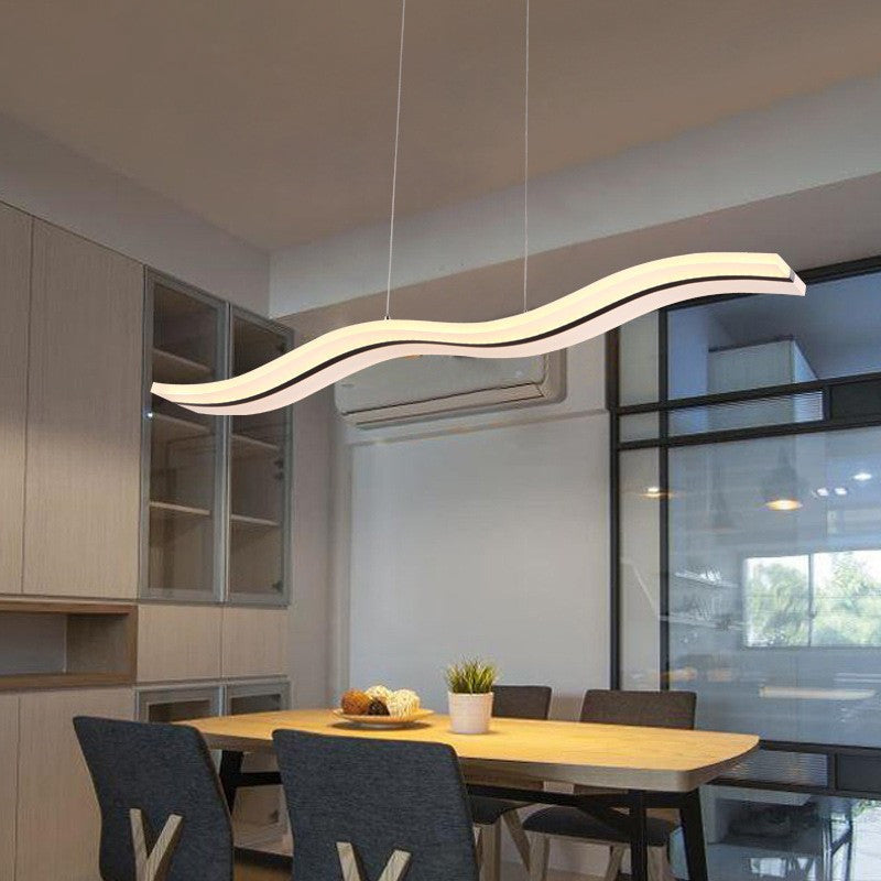 Linear Shape Metal Island Chandelier Modern 1 Light Island Ceiling Light in Black