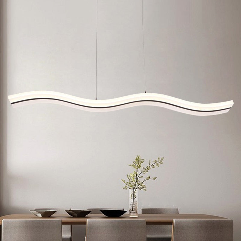 Linear Shape Metal Island Chandelier Modern 1 Light Island Ceiling Light in Black
