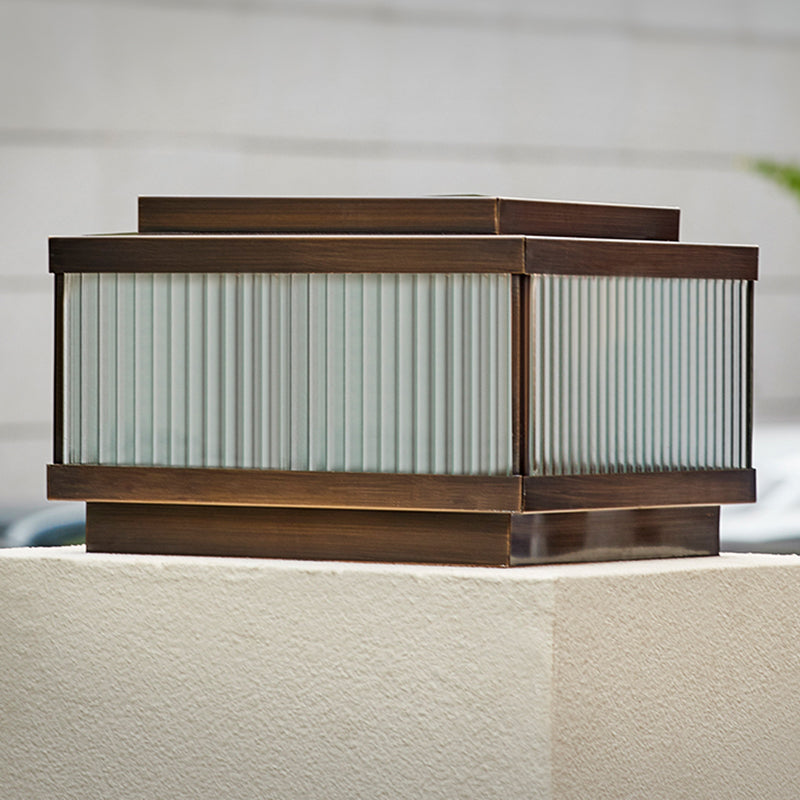 Rectangular Shape Metal Solar Pillar Lamp Modern Style 1 Light Outdoor Light in Bronze